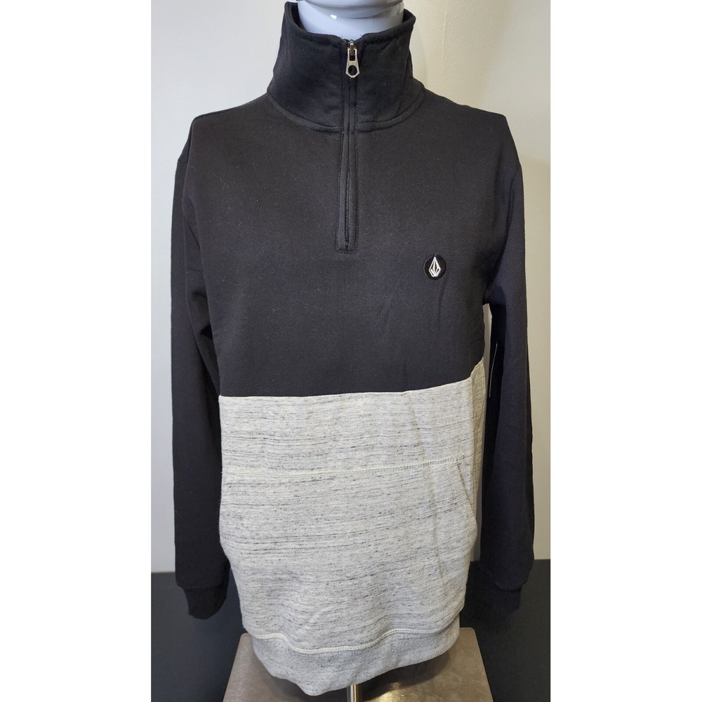 Volcom Contrast‎ 1/4 Zip Mens Size Medium Black Gray Pocket Fleece Jacket